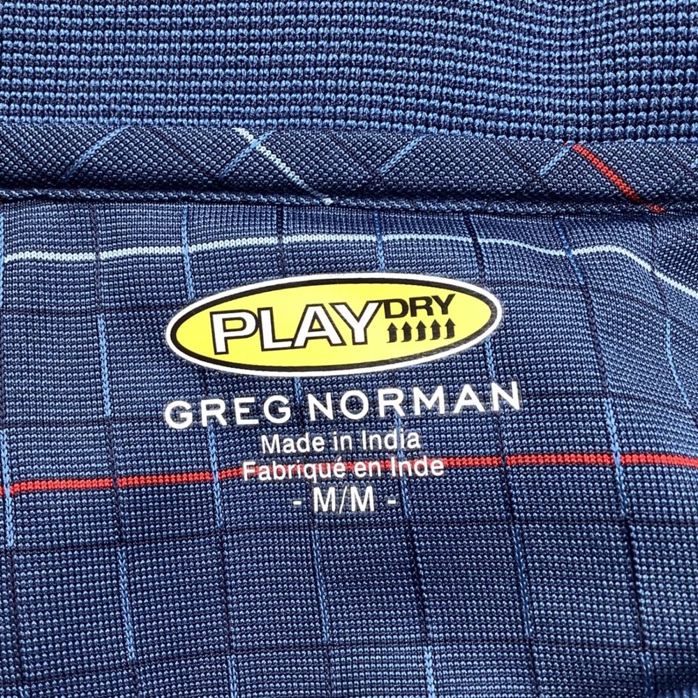 Greg Norman Play Dry Mens Blue Grid Stripe Short Sleeve Golf Polo Shirt Size M - Picture 3 of 3